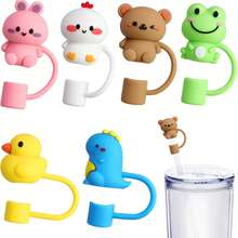 1/4/5/6/8pcs Cartoon Cute Animal Silicone Straw Cover For Cup,Reusable Straw Cover Airtight And Dustproof Drinking Straw Cover Splashproof Straw Cute Cover Accessories Home Room Decoration Party - Multicolor - View 7