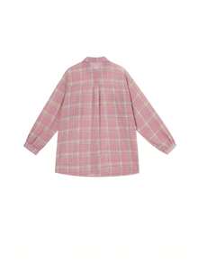 女士随机拼接格子印花纽扣长袖衬衫（夏季款） - 淺粉色 - 查看 7