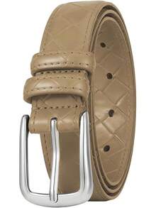 Multicolored Leather Waist Belt With Pin Buckle For Jeans - Texture Khaki - View 1