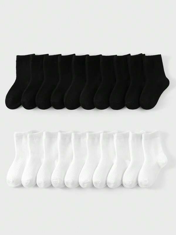 10/20 Pairs Kids Sports Socks, Solid Color Vertical Stripe Simple Classic Casual Mid-Calf Socks, Skin-Friendly Soft Versatile For Daily Wear, Gifts, Back To School, Campus, Sports, Classroom, New Semester, Students, Random Color & Style