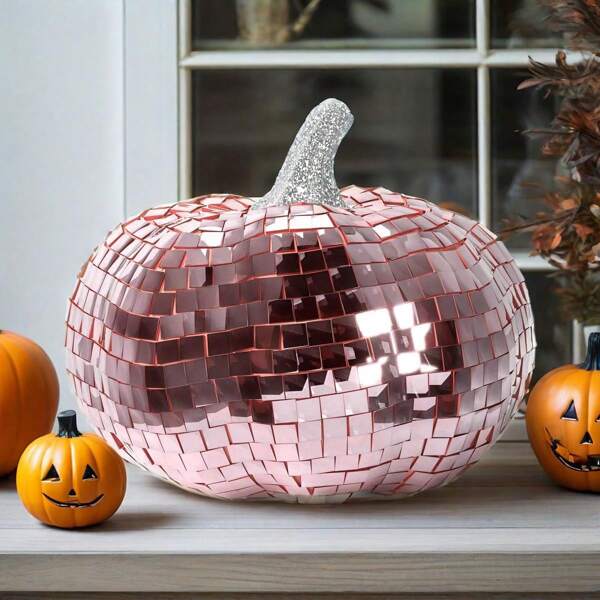 Disco Glass Pumpkin Figurine - Pink