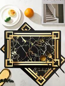 1/2/3/4/5/6件金色大理石纹隔热餐垫，防水、防油、防污PP材质黑色防水杯垫，金箔镂空咖啡杯垫，可水洗，易清洁，可擦拭，防滑，耐热，适用于房间装饰、餐桌装饰、家居装饰、派对装饰，适用于节日、派对、聚会、生日、婚礼、礼物、晚宴、户外、野餐 - 彩色 - 查看 8