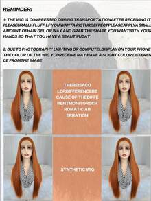 Parrucca frontale in pizzo elegante da 24 pollici di colore arancione sporco, parrucca frontale in pizzo sintetico con attaccatura dei capelli pre-sfoltita, fibra di capelli resistente al calore, parrucca liscia e setosa per donne, cosplay, feste, uso quotidiano - Multicolore - Visualizzare 12