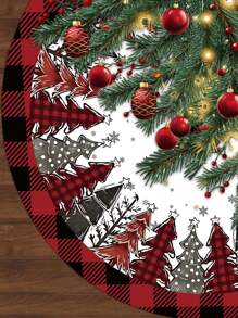 1 pieza Falda para árbol de Navidad, opciones de diámetro de 60/90 cm, decoración a cuadros rojo y negro clásica, diseño con patrón de árbol de Navidad, decoración navideña, decoración del hogar para Navidad, Feliz Navidad