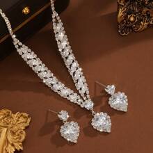 1 set colier și cercei rafinați cu zirconiu cubic super strălucitor, lanț elegant pentru claviculă, bijuterii de lux, potrivite pentru petreceri și purtare zilnică de către femei