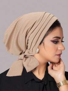 1 pieza Nuevo gorro de punto de unicolor con 4 rayas, gorro quimioterapia para mujer con cola larga