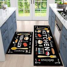 1/3 piezas Juego de alfombras de cocina, alfombra de poliéster tejida antideslizante, lavable a máquina, alfombra rectangular ligera con diseño de comida y vajilla, adecuada para dormitorio, sala de estar, comedor, cocina, baño