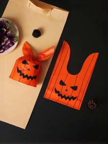 50pcs Halloween Candy Bags, No Candy Or Gift Egg Bag Gifts, Cute Bunny Ears Small Halloween Cookie Plastic Gift Bags, Suitable For Halloween Party Decoration Supplies, Halloween Decorati,Fall Decor,Autumn,Halloween Decorghost Pumpkin.Party Decor