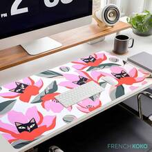 French KOKO Desk, Large Desk Pad Large Mouse Pad Cute Desk Accessories Home Office Essentials XL Desk Desk Pad Keyboard Mouse Desk Pads On Top Of Desks Computer Pink Floral Women Girls - Meow - 查看 2
