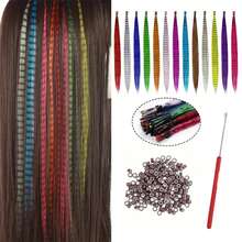 Extensiones de cabello de plumas sintéticas de color I-Tip, 16 , 20 hebras, accesorios de extensiones de Festival de fibra resistente al calor para mujer - 6-huangbai - Ver 1