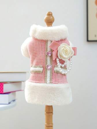 1pc Pet Clothes, Cute Dog/Cat Apparel For Small Dogs, Warm & Comfortable Autumn/Winter Vest With Heart Pattern