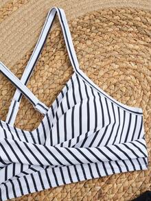 Bộ bikini cạp cao gợi cảm mới dành cho nữ, dây chéo trang trí, mặt dây chuyền kim loại, dây rút điều chỉnh, che phủ vòng bụng tôn dáng, thích hợp cho kỳ nghỉ hè trên bãi biển. - Đen và trắng - Xem 9