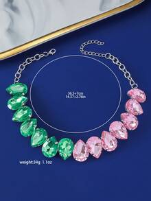 1 Peça Colar Estilo Coração com Gota de Água Multicolorida de Strass para Mulheres (Cor Aleatória), Namorados, Mãe, Dia das Mães, Presente - Multicolorido - Visão 11