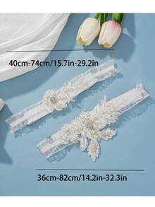 2 chiếc tất ren trắng cho cô dâu có dây garter, dây garter ren gợi cảm có thêu hoa ở chân và vòng đùi co giãn - trắng - Xem 16