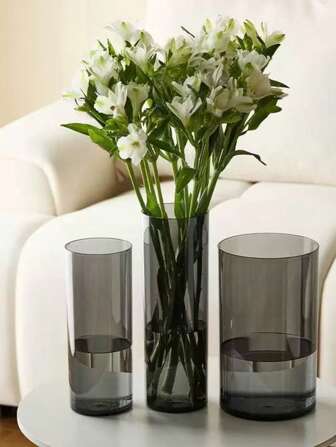 Plastic Transparent Gray Vase, High Transparency Imitation Glass Flower Bucket, Flower Shop Flower Bucket, Hydroponics Large Vase, Hydroponic Plants, Acrylic Vase, Decoration For Holidays, No Flowers Included Home Decor Room Decor Flower Vase Glass Vase