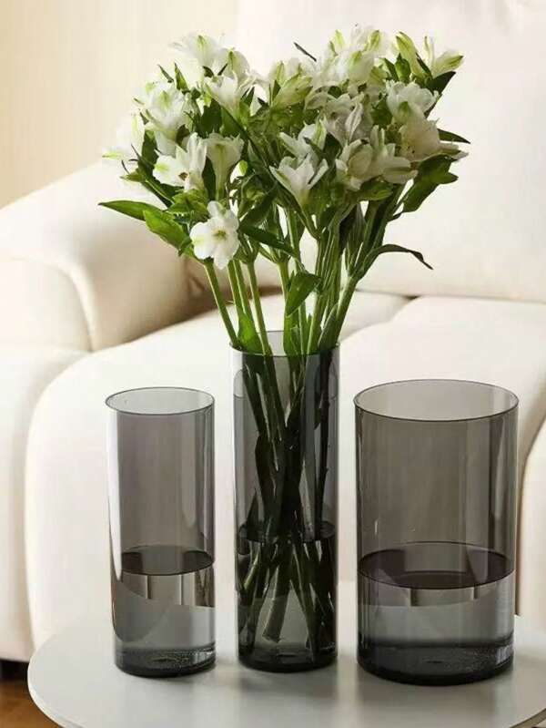 Plastic Transparent Gray Vase, High Transparency Imitation Glass Flower Bucket, Flower Shop Flower Bucket, Hydroponics Large Vase, Hydroponic Plants, Acrylic Vase, Decoration For Holidays, No Flowers Included Home Decor Room Decor Flower Vase Glass Vase