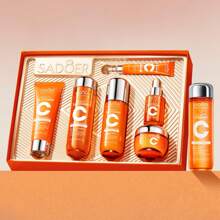 6-Piece Hydrating Skincare Set With Vitamin C & Niacinamide,Tk Face Care Kit Includes Toner, Serum,Cleanser,Moisturizer, Eye Cream & Body Lotion | Unique Gift For Women - Orange - View 7