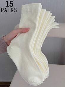 1/3/5/10/15/20 Pairs Women White Wide Mouth Comfortable Simple Maternity Socks, Moisture-Wicking Mid-Calf Socks