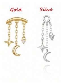 1Pc Star Moon Pendant 925 Sterling Silver Earring For Women Classic Hypoallergenic Minimalist Gift For Her Wedding Party Fine Jewelry