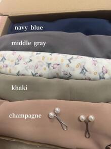 5 pièces/1 set Couleur unie et impression numérique Écharpe plissée en mousseline de soie avec perle Hijab simple mode Châle unicolore pour femmes musulmanes