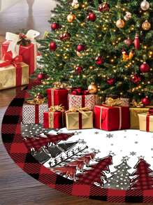 1 pieza Falda para árbol de Navidad, opciones de diámetro de 60/90 cm, decoración a cuadros rojo y negro clásica, diseño con patrón de árbol de Navidad, decoración navideña, decoración del hogar para Navidad, Feliz Navidad