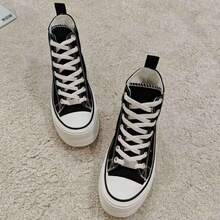 High-Top Canvas Sneakers With Thick Soles, Women's Platform Sneakers, Made Of Washable Denim, Ideal For Casual And Contemporary Looks. Estimated Delivery 2-5 Business Days. - 黑色 - 查看 4