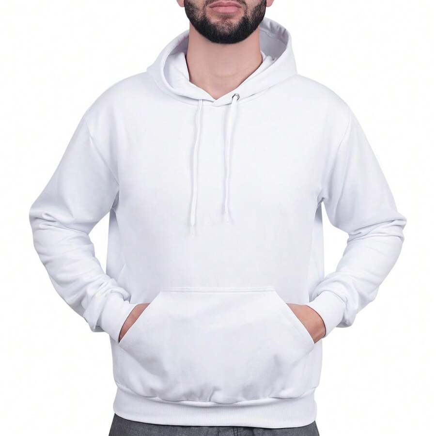 Moletom Canguru Branco  Simples    Outono / Inverno    Ajuste Regular    Cordão  Bolso    Dia dos Pais