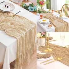 1pc Coffee Color Braided Table Runner, Rustic Spring Tablecloth, Boho Decor For Home, Wedding, Baby Shower, Birthday Party, Versatile - Champagne - View 6