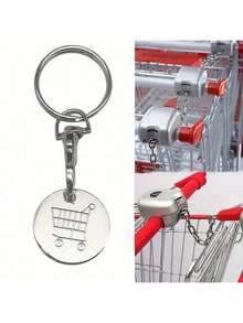1pc/3pcs/5pcs Supermarket Shopping Cart Token, Stainless Steel Metal Keychain With Shopping Cart Unlock Key Ring Decor, Keychain Accessory