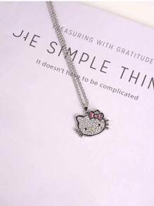 Sanrio Collar con colgante de Hello Kitty, el gato de , en diseño lindo y de dibujos animados para niñas, con cadena de clavícula con diamante. Perfecto como regalo de cumpleaños o Día de San Valentín.