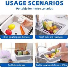 Collapsible Dish Basin, 9L/2.4Gal Foldable Sink Tub With Drain Plug, Portable Washing Bin For Kitchen/RV/Camping, Dish Drying Rack(FoodGrade PP, ) , SpaceSaving Storage, Gray - 9公升 - 查看 4