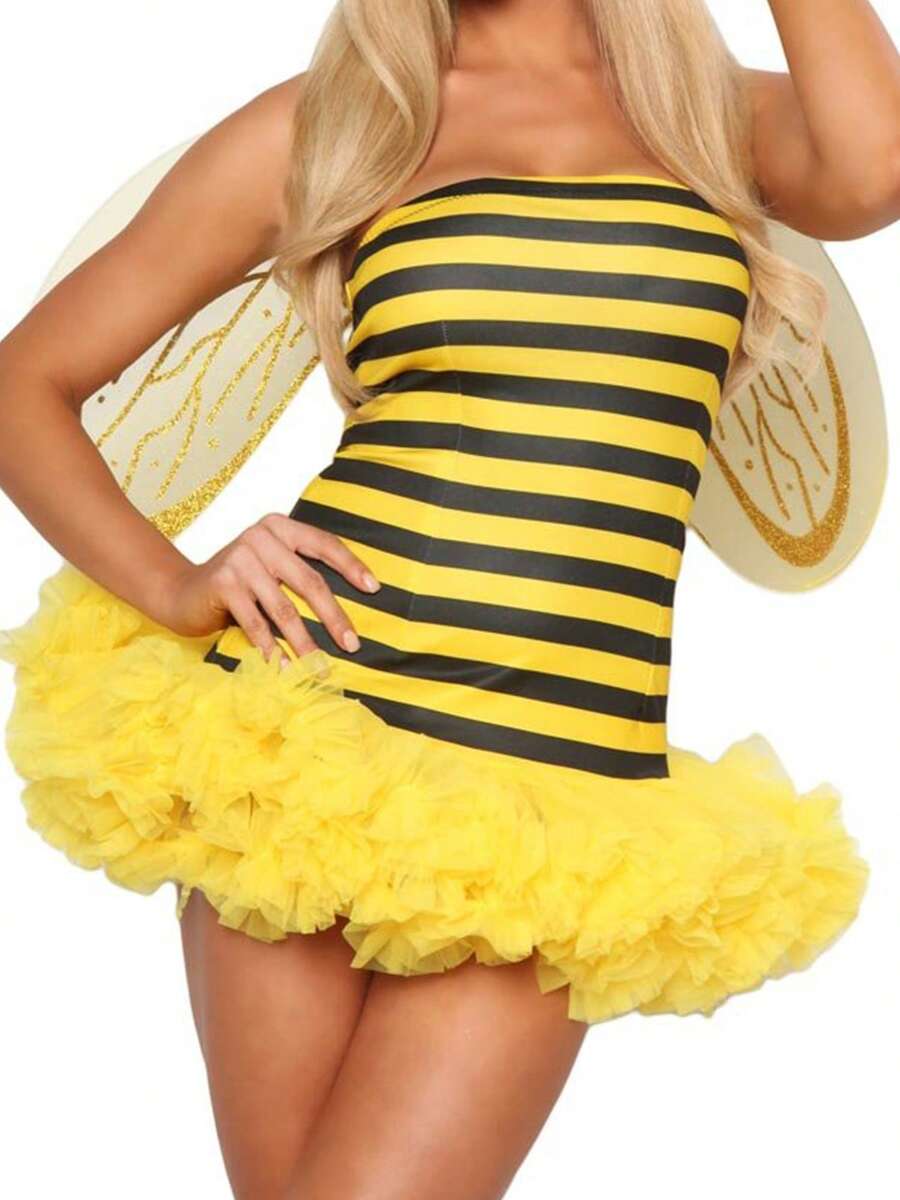Women's Halloween Holiday Role-Playing Casual And Comfortable Bee Short Skirt Set Is An Elegant Costume Suitable For Halloween Role-Playing - 黃色 - 查看 1