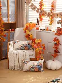 1/2/4 Stücke Herbst Eleganz Leinen Kissenbezüge - Blaue & Grüne Aquarell Kürbisse mit Herbstblättern, mit Reißverschluss, maschinenwaschbar - ideal für Thanksgiving & Bauernhaus Couch Dekoration (nur Bezüge)