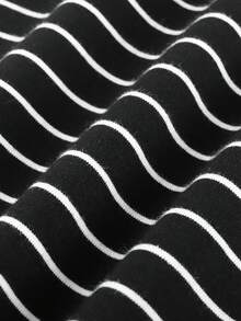 Annil Children's Clothing: Girls, Girls, Boys, Boys, Adults, Teenagers, Mid-Neck Long-Sleeved Knitted Sweaters, Letter-Printed Antibacterial Striped T-Shirts, Autumn - Black - View 5