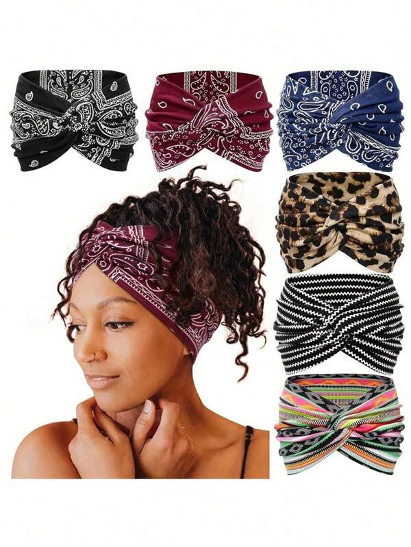 1pc Bohemian Style Women's Wide Headband, Solid Color Elastic Printed Fabric Cross Front Headwrap, Hair Accessory For Yoga Running Sports, Boho Casual Street Chic, Polyester, All Season Turban Headband Sweatband Hair Accessories Fashion Hair Band
