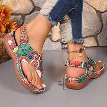 Womens Large Size Embroidered Peony Sandals With A Retro  And A Back Strap; 2025 Slingback Wedge Sand - 綠色 - 查看 8