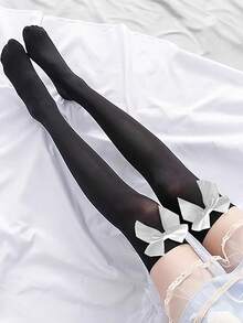 一双女士过膝袜，天鹅绒过膝袜，长筒袜，防滑，缎带蝴蝶结装饰，多种颜色可选，适合派对聚会，送礼佳品，Y2K风格，舒适袜子 - 彩色 - 查看 13