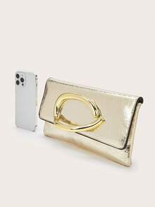 复古纯色手拿包，百搭手提包，时尚PU皮包，适合女性，可用于婚礼、派对、舞会、盛会等各种场合，时尚女士手提包 - 金色 - 查看 6