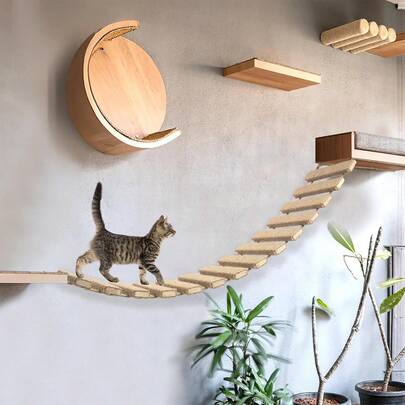 40in/100cm Cat Climbing Ladder And Bridge, Expandable Indoor/Outdoor Play Space For Cats And Kitten