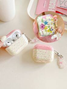 1 件可爱 TPU 印花小猫猫耳朵保护壳带吊坠，适用于 Apple 1/2/3/4、Pro/Pro 2、无线蓝牙耳机保护壳，防尘、防摔、防震保护套 - 彩色花朵 - 查看 1