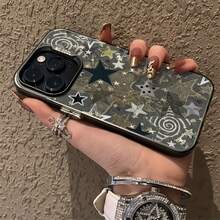 黑色星形图案时尚手机壳 1 件装 IMD 彩色银色外壳 全屏豹纹五角星 兼容 16 Pro Max、15/14 Plus/13/12/11 保护套 防水防震防摔防刮花 礼品 - 彩色 - 查看 4