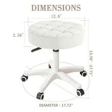Wheeled Round Chair, Rolling Stool, Polyurethane Leather, Height Adjustable, Rotatable, Drawing Work Stool, Spa Salon Stool, Home Office Chair - White - View 6