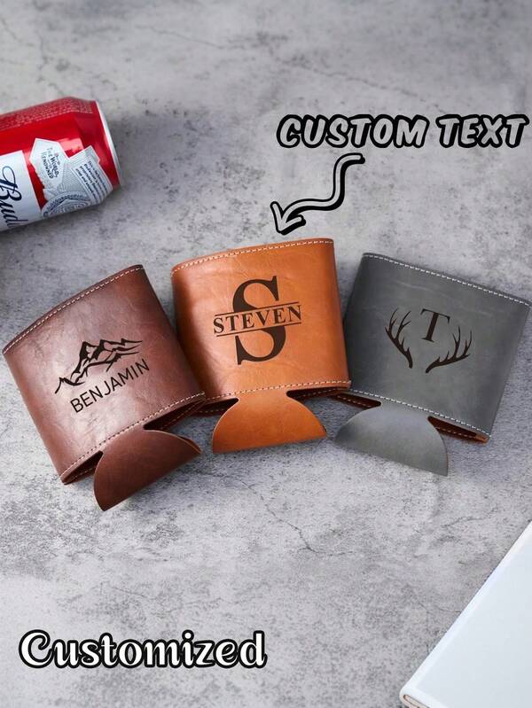 1 pieza Enfriador de lata de cuero PU personalizado, regalo de propuesta para el padrino de boda, portabotellas/latas para damas de honor, perfecto para boda, aniversario, cumpleaños, Navidad, Día de San Valentín, Halloween, Día de la Madre o Día del Padre, portabotellas/latas de cerveza personalizado, colorido, atractivo, divertido, elegante, unisex, casual, personalizado, único, regalo ideal para él, para ella, novio, novia, familia, amigos, compañeros de universidad