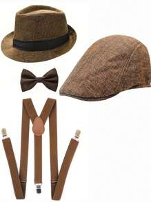 D EXCEED 4/5/6 pièces Accessoires de costume Gatsby des années 1920 pour hommes, tenue de gangster Peaky des années 1920, accessoires de costume Cosplay avec chapeau des années 1920, bretelles, nœud papillon, accessoires de cigare
