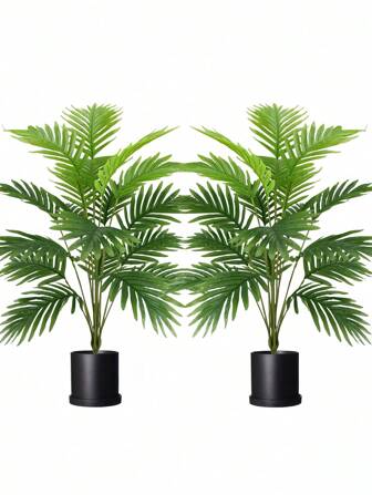 1/2 Realistic Artificial Palm Plants (Approximately 32.68/28.34 Inches) - Elegant Long Stems And Large Leaves, Suitable For Autumn And Winter Indoor/Outdoor Decoration - Perfect For Weddings, Hotels, Gardens, Courtyards, Photography, Halloween And Christmas - Beautiful All Season Green Plant Decoration