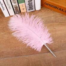 1pc Retro Feather Pen, Soft & Fluffy Wedding Signature Feather Pen, Western Style Wedding Guest Book Signing Pen, Suitable For Office, Wedding, Bride Party Supplies