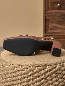 1 Pair Women's Square Toe Backless Buckle High Heel Shoes, Sexy Fashion Model Runway 7CM Chunky Heel Pumps, Suitable For Wedding, Party, Formal Occasions