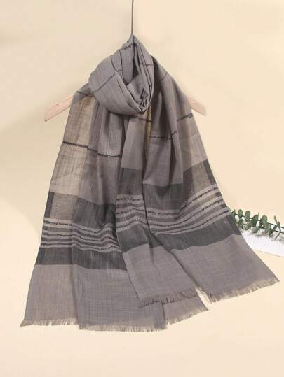 1 pièce Foulard court en lin avec franges pour femmes, style de rue mode, doux et confortable, convient pour les voyages et l'usage quotidien, automne/hiver