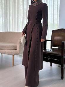 Bộ đồ nữ thanh lịch gồm áo và quần màu trơn, trang phục công sở thường ngày với đường xẻ tà, thích hợp mặc mùa xuân. - Màu tím - Xem 8