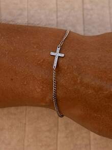Men's 304 Stainless Steel Cross Bracelet - Minimalist Religious Jewelry For Everyday & Special Occasions, Christian Gift For Christmas, Father's Day, Valentine's Day - Durable Faith-Based Accessory, Spiritual Jewelry, Simple Chain Design, Polished Finish